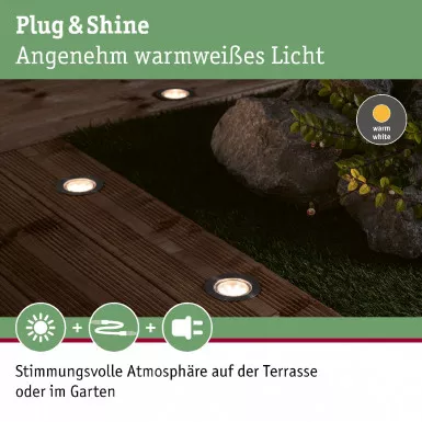 Paulmann 93953 Plug&Shine Bodeneinbauleuchte Floor Eco IP65 3000K 1W 24V Silber