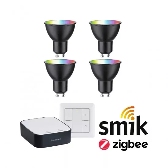 Paulmann 5191 Starterset Zigbee 3.0 Smart Home smik Gateway + LED Reflektor GU10 RGBW + Schalter