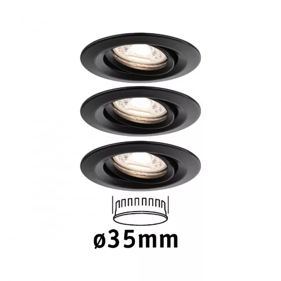 Paulmann 93085 LED Einbauleuchte Easy Dim Nova Mini Plus Coin Basisset schwenkbar 66mm 15° Coin 3x4W 3x310lm 230V 2700K Schwarz matt