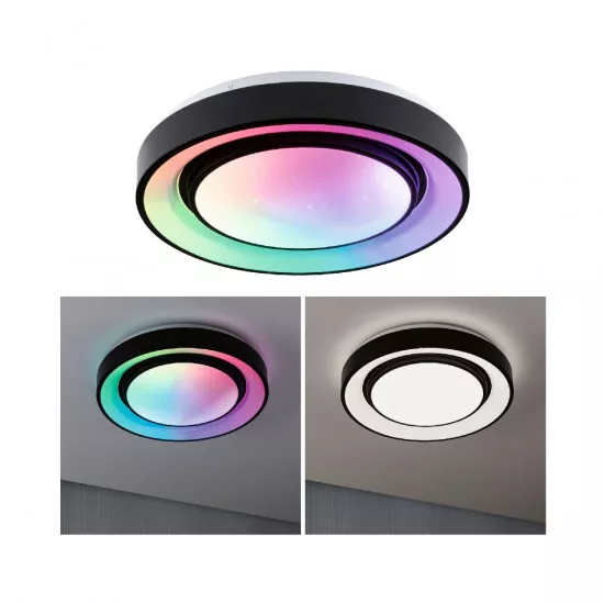Paulmann 70544 LED Deckenleuchte Rainbow mit Regenbogeneffekt RGBW 2650lm 230V 22W Schwarz/Weiß
