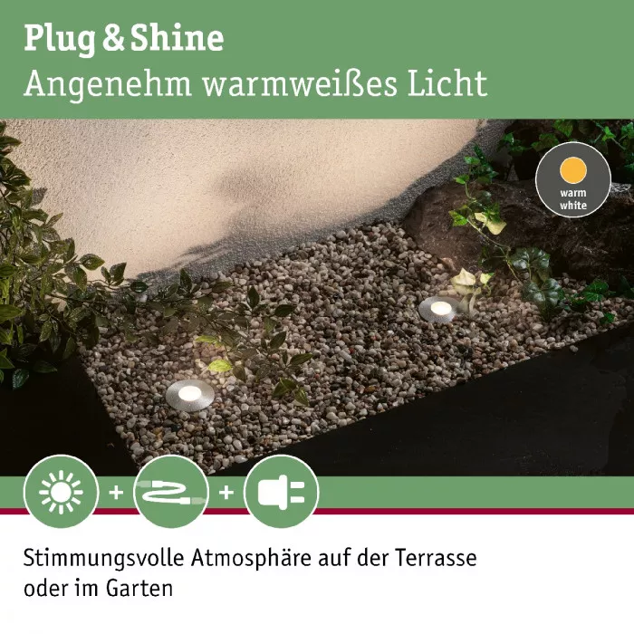 Paulmann 93951 Plug&Shine Bodeneinbauleuchte Floor Mini IP65 3000K 2,5W 24V Silber